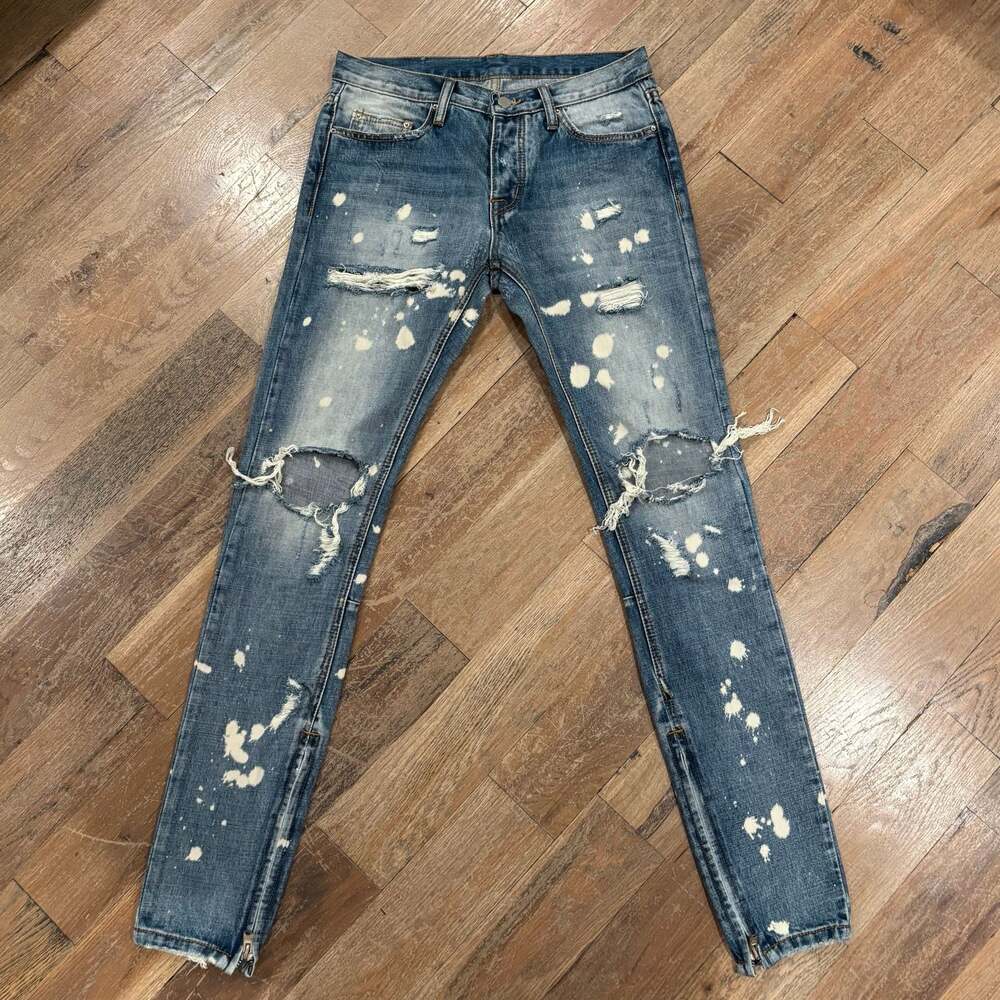 mnml M1 Splash Denim Paint Splatter Distressed Zipper Ankle Jeans